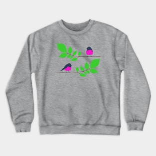 Pink robins on a tree branch Crewneck Sweatshirt